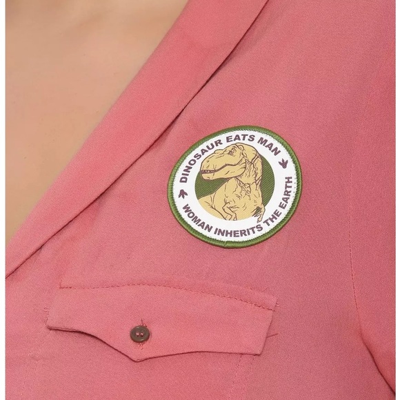 Jurassic Park Ellie Tie-Front Crop Woven Button-Up Plus Size (3X | Pink) - Picture 5 of 14